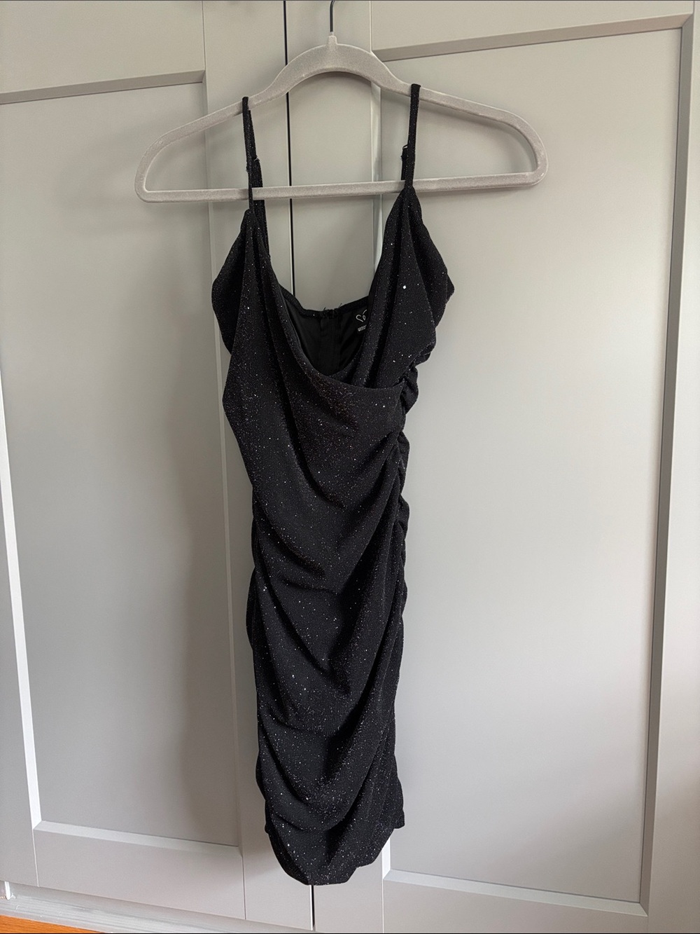 Windsor Black Sparkle Ruched Slip Mini Dress